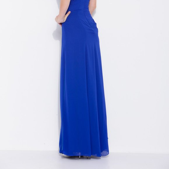 NEW LONG SLEEVELESS SHEATH DRESS WITH EMBROIDERED ONE SHOULDER NECKLINE NX 2811 - Picture 8 of 8